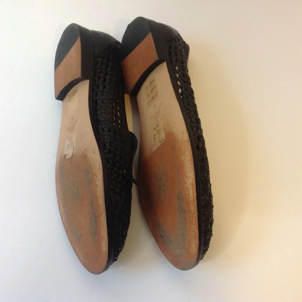 J. Crew Black Leather Shoes Woven Loafer Shoes